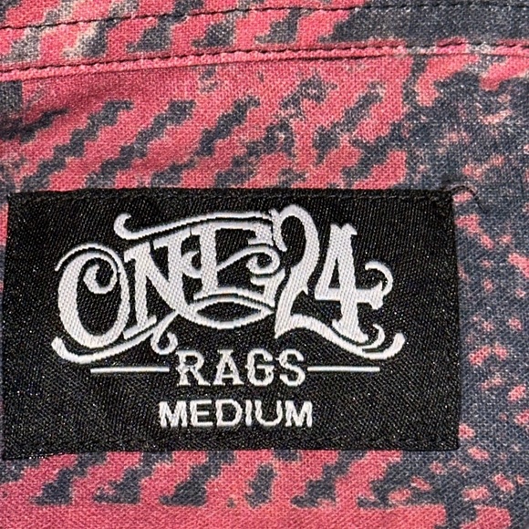 One 24 Red Black Plaid button down shirt with cheetah design/raw hem - Picture 9 of 12